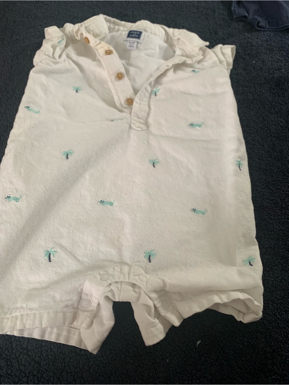 Janie and Jack White Romper with Teal Palm & Whale Embroidery